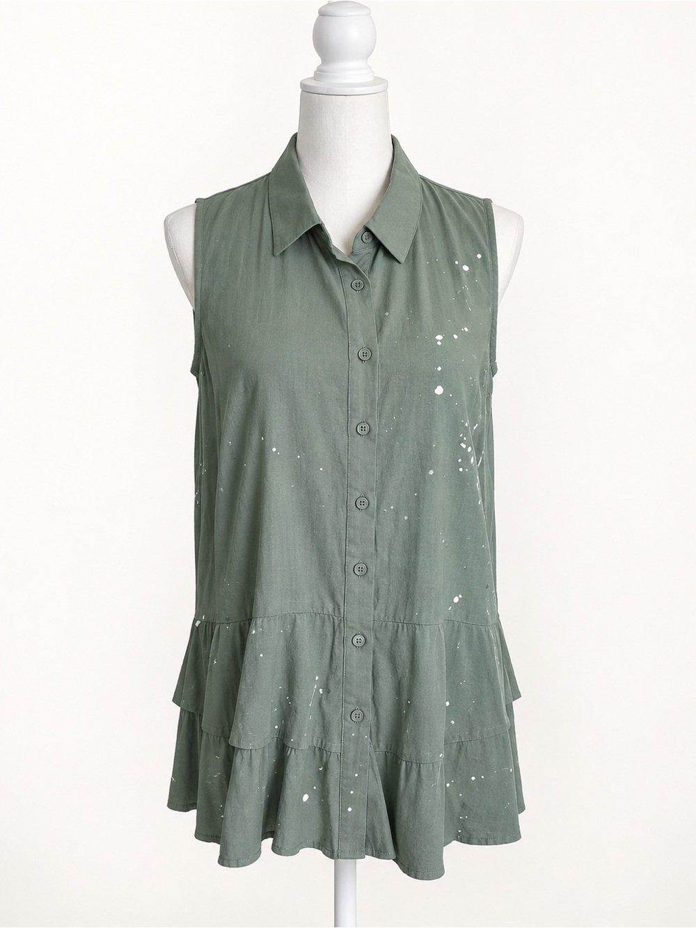 Mystree Sage Peplum Tiered Button Down Loose Fit Size Medium